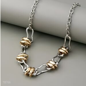 Two tone 'melted metal' chunky necklace & bracelet set, 14k bond & stainless stl